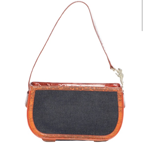 Vintage Barry Kieselstin-Cord Denim Python Leather Shoulder Bag - Picture 1 of 5